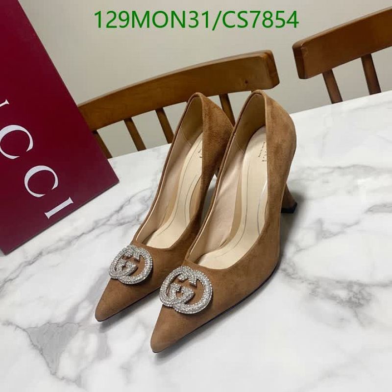 Gucci Women's Brown Suede High Heel Pumps with Crystal Embellishment