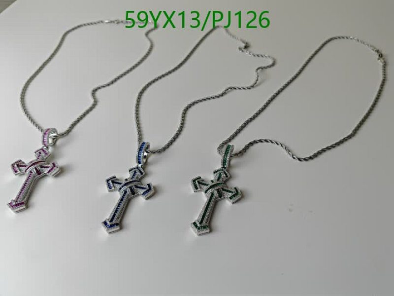 Elegant Cartier Cross Pendants with Colorful Gemstones, Silver Tone Necklace
