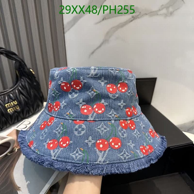 Louis Vuitton Denim Bucket Hat with Cherry Print - Stylish & Trendy