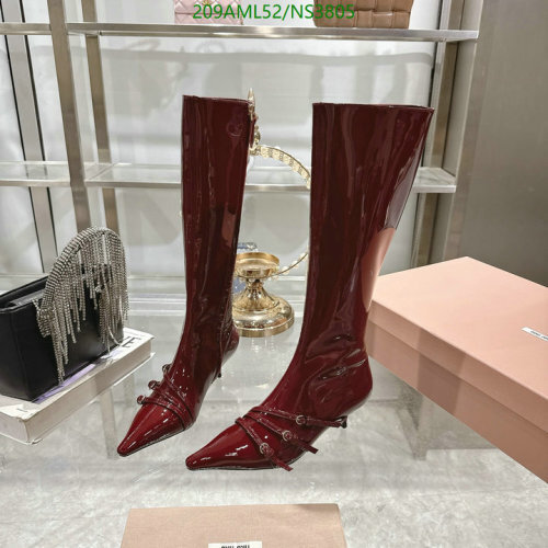 Miu Miu Women's Patent Leather Knee-High Boots with Open-Edge Bead Detail