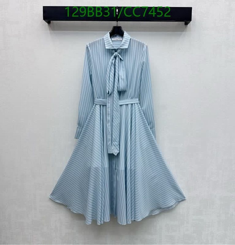 Diorr Women's Striped Tie-Neck Midi Dress - Elegant Polyester Fiber Blend