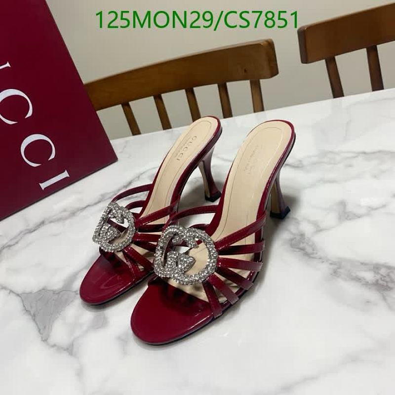 Gucci Women's Red Leather High Heel Sandals with Crystal Embellishments