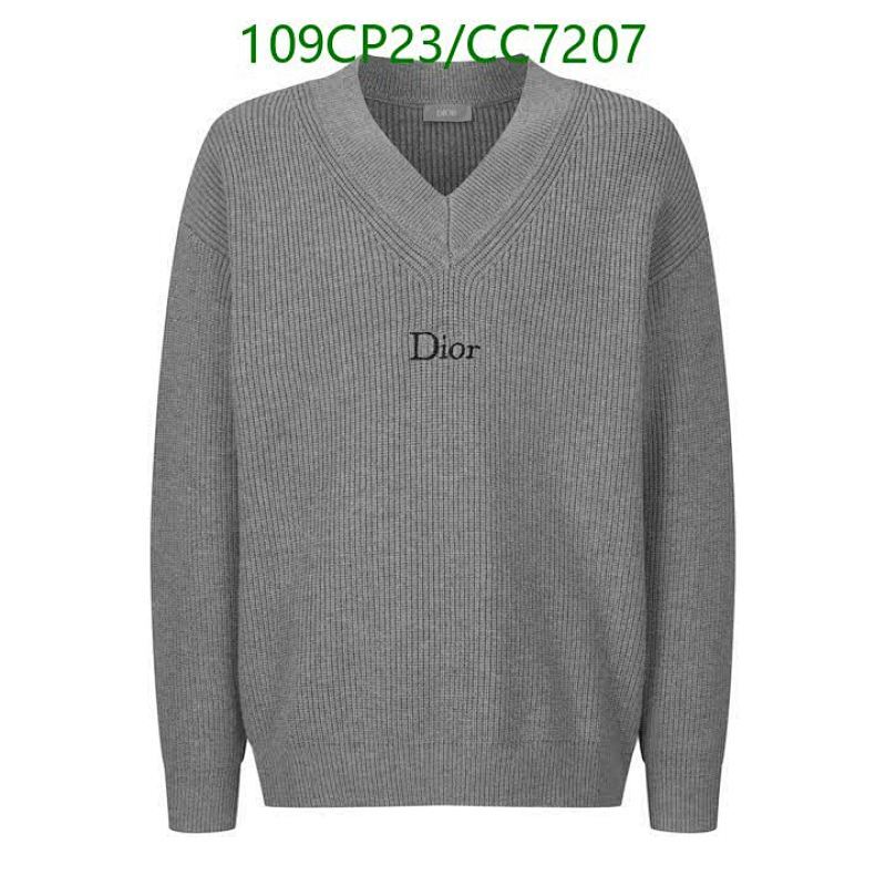 Dior Gray V-Neck Knit Sweater, Long Sleeves, Ribbed Trim, S-XL