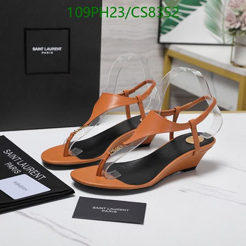 Saint Laurent Women's Brown Leather Thong Sandals with Wedge Heel