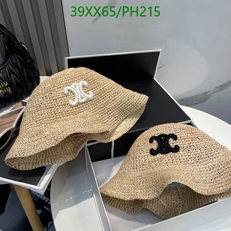 Celine PH215 Raffia Bucket Hat with Triomphe Logo - Natural Finish