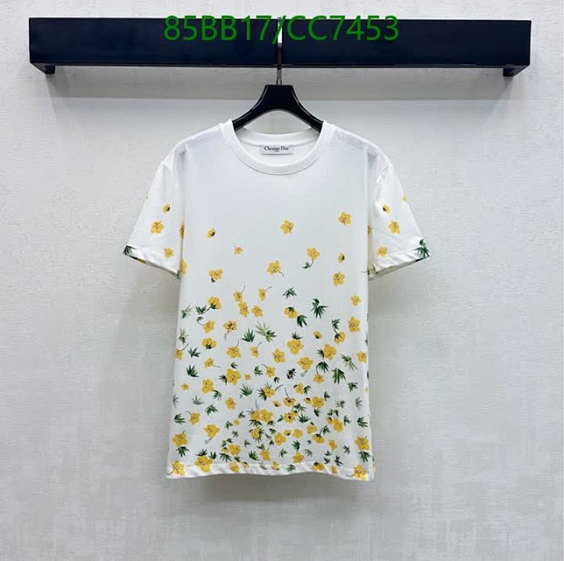 Dior White Cotton T-Shirt with Yellow Floral Print - Elegant & Comfortable