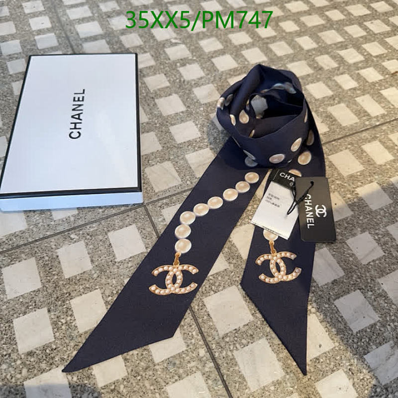 Chanel Women's Navy Silk Scarf with Pearls and CC Logo - Elegant Neck Scarf