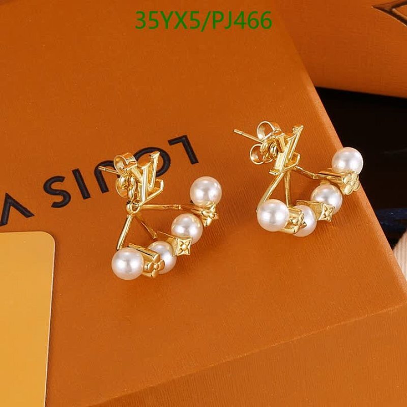 Louis Vuitton PJ466 Gold-Tone & Pearl Drop Earrings, Elegant Design