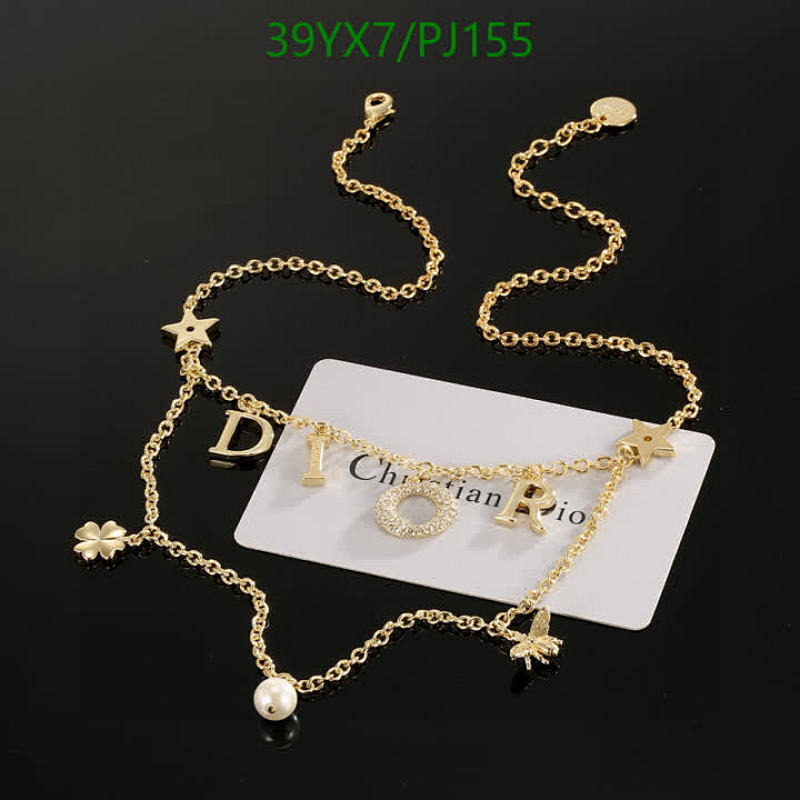 Dior-Inspired Golden Charm Necklace Featuring Clover, Star, and Pearl Accents