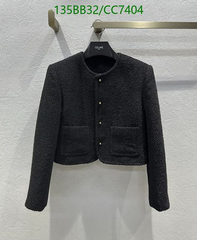 Celine Cropped Tweed Jacket, Round Neck, Long Sleeves, Button Closure