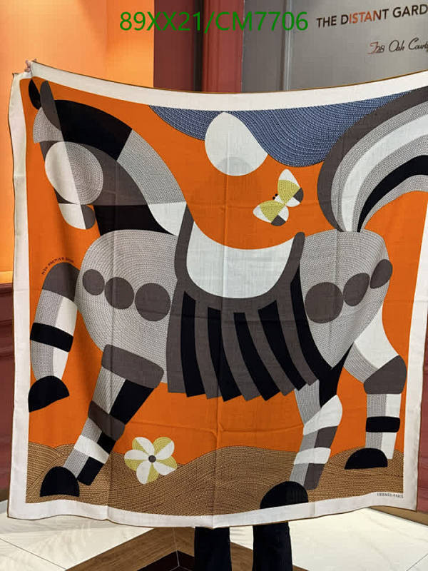 Hermès Cashmere Silk Scarf 140cm - Equestrian Design, Orange