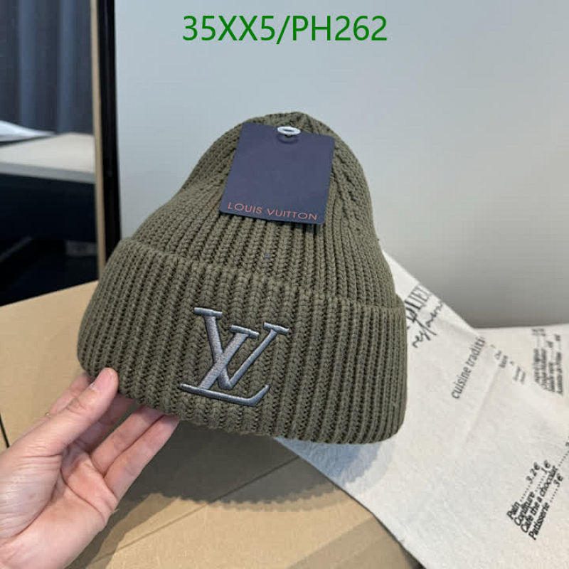 Louis Vuitton Olive Green Wool Beanie Hat with Embroidered LV Logo, Warm and Stylish