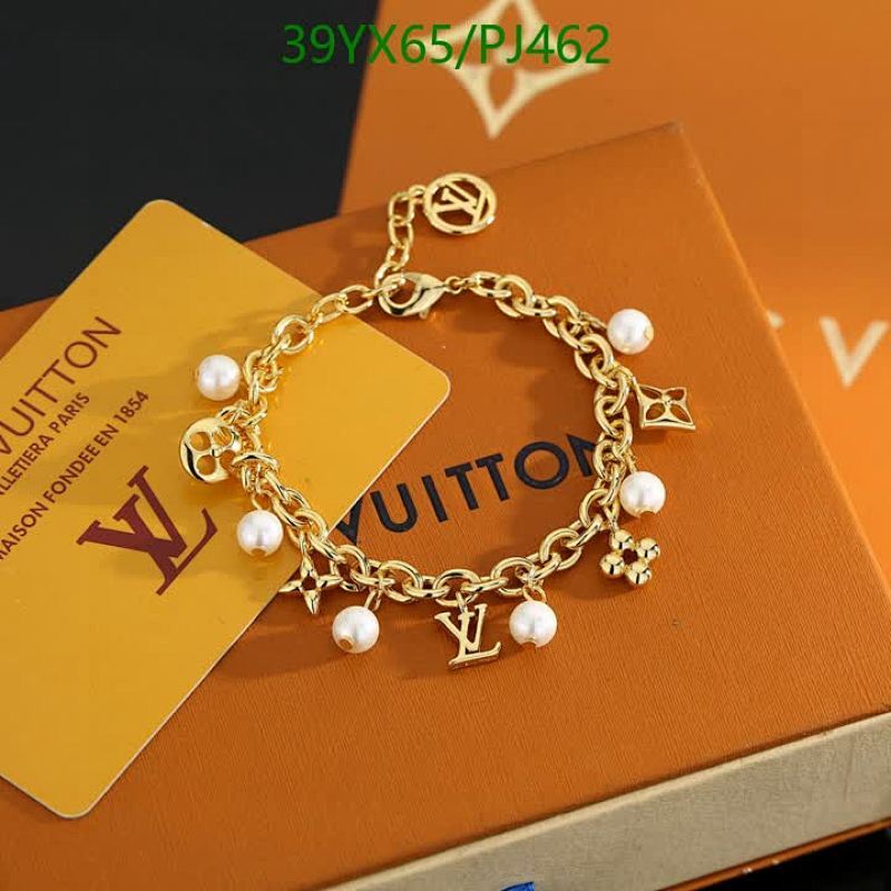 Louis Vuitton Gold-Tone Charm Bracelet with Pearls, Elegant Design