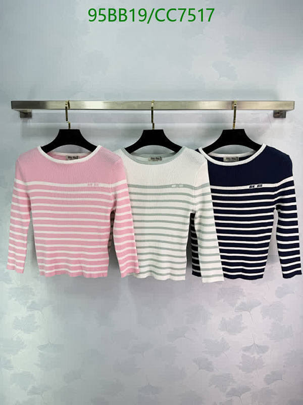 Miu Miu Striped Cotton Knit Top, Long Sleeve, Round Neck, Women's Size S-L