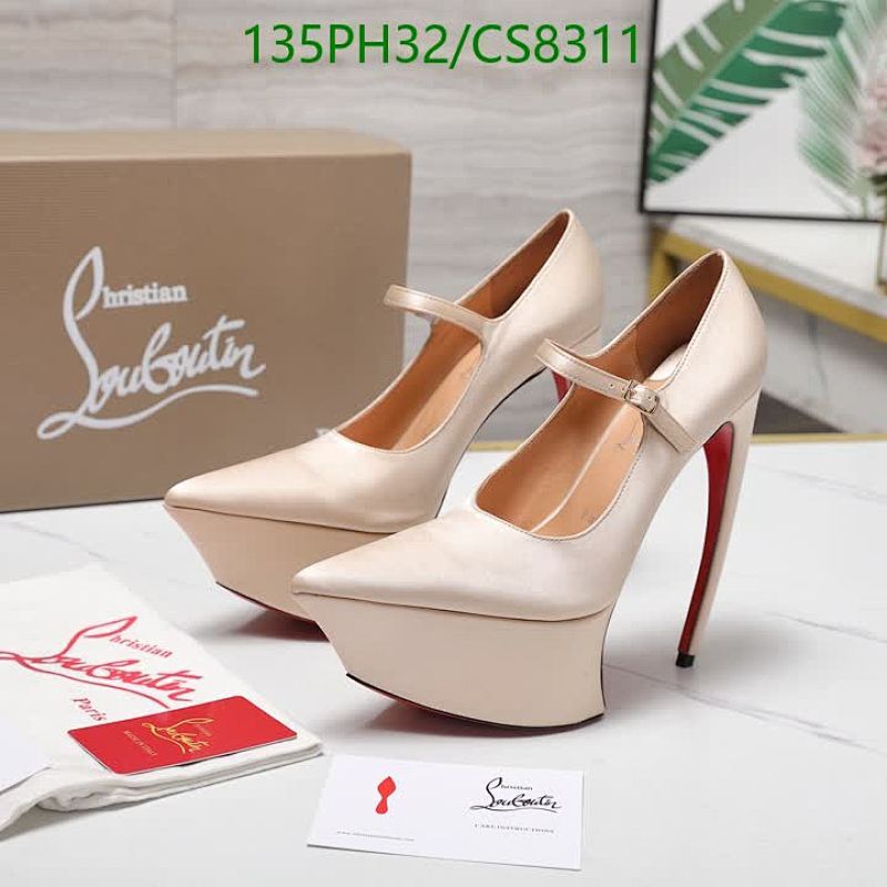 Christian Louboutin Silk Platform Pumps Mary Jane High Heels, Beige, Size EU35-42