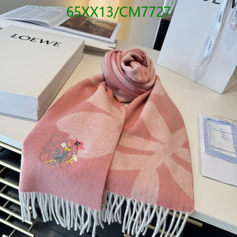 Loewe Pink Cashmere Scarf 30-180CM with Floral Embroidery and Fringe