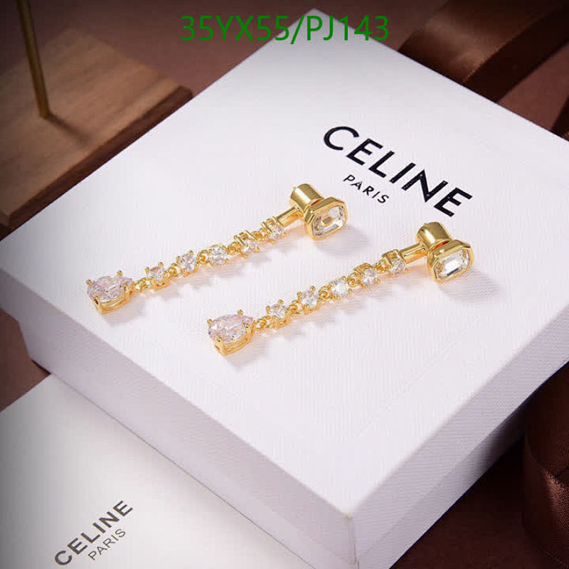 Celine Paris Dangle Earrings with Cubic Zirconia in Gold Finish - PJ143