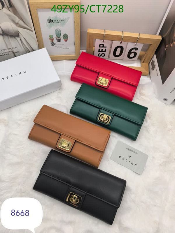 Elegant Celine Genuine Leather Flap Wallet with Secure Clasp - CT7228 Model