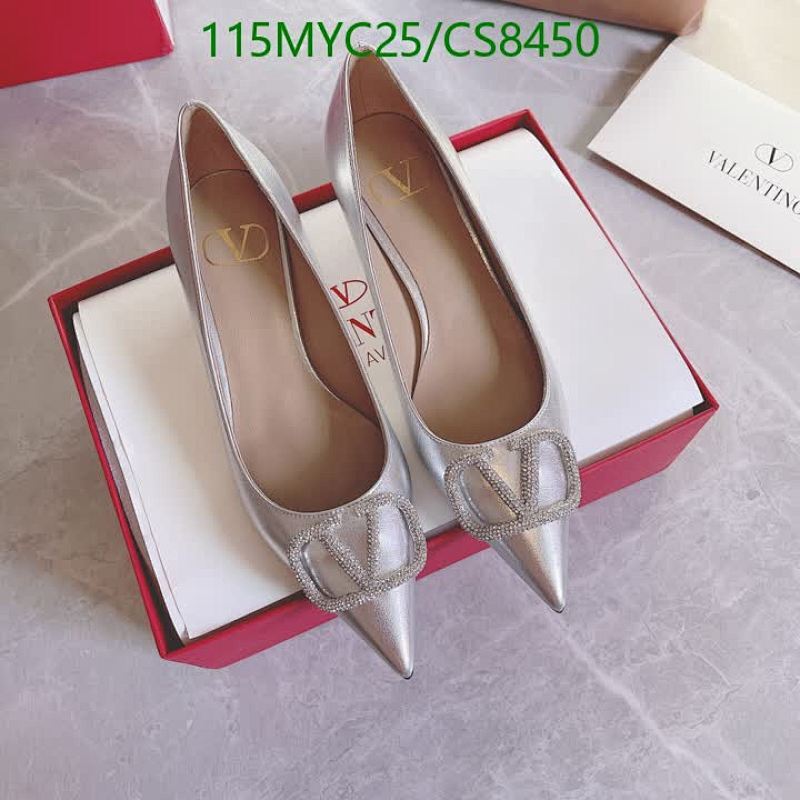 Valentino Women's Silver Pointed-Toe Pumps with Crystal Embellished Logo