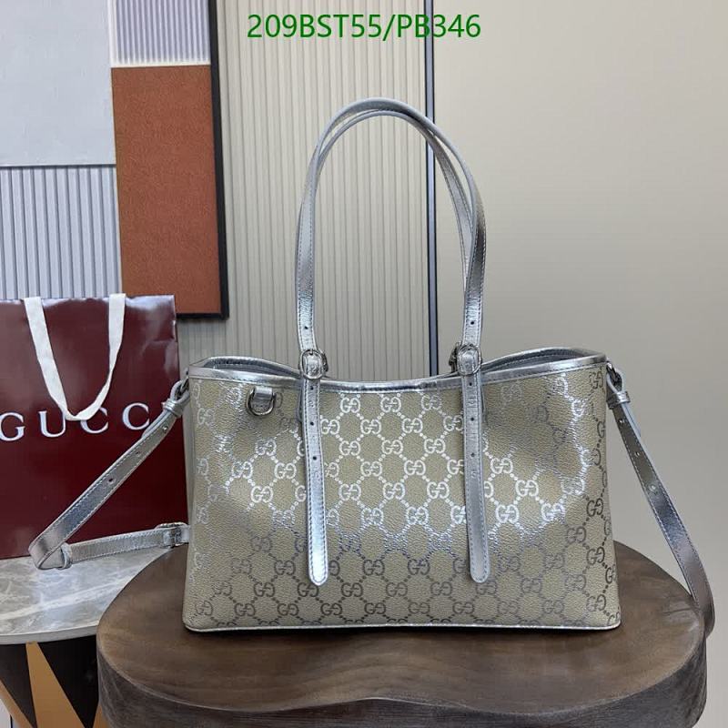 Gucci Tote Bag, 30*18*11CM, PVC and Leather, Model 815214 - Silver/Beige