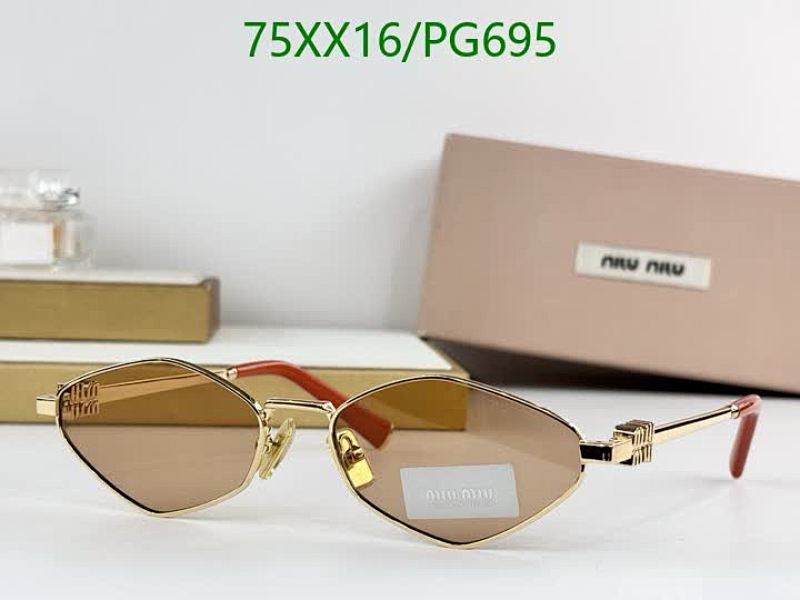 Miu Miu PG695 Geometric Sunglasses - Gold Frame, Brown Lens, Stylish Eyewear