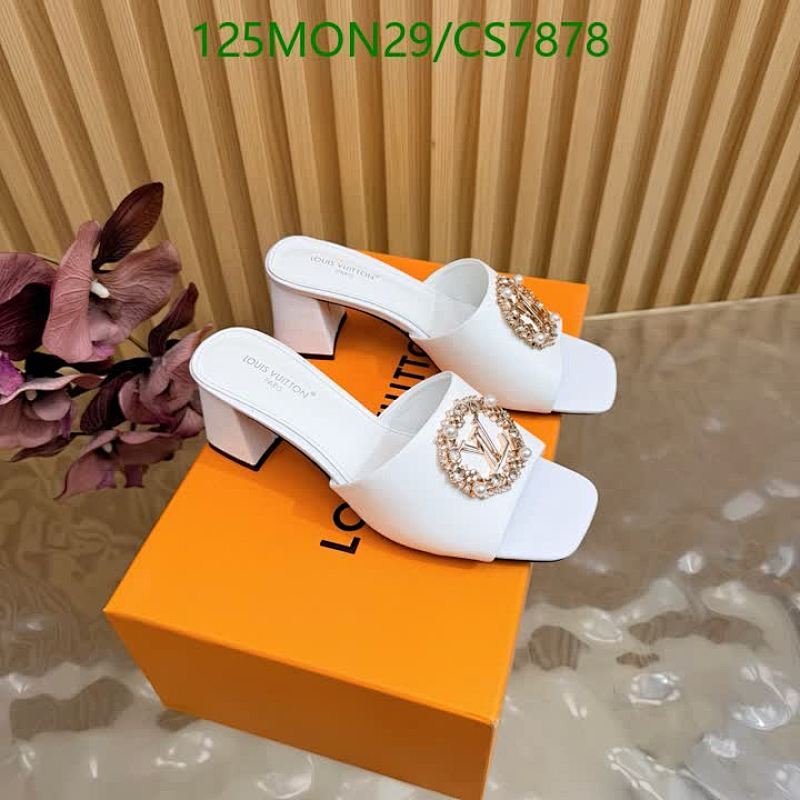 Louis Vuitton Women's White Leather Block Heel Mules with Pearl Embellishment