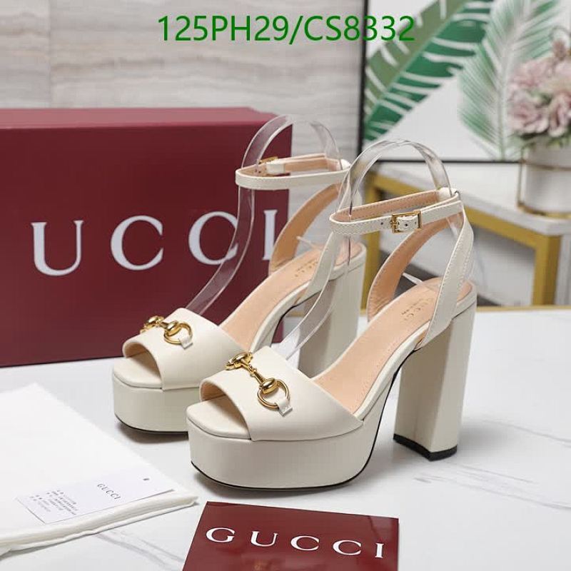 Gucci Women's Platform Heeled Sandals Ankle Strap, Ivory Leather, Size EU34-42