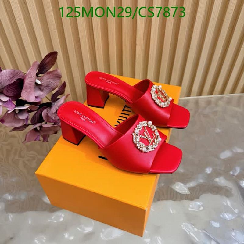 Louis Vuitton Women's Red Leather Block Heel Sandals with LV Embellishment 7 Louis Vuitton Women's Red Leather Block Heel Sandals with LV Embellishment