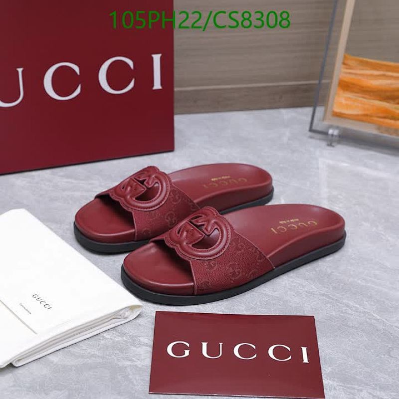 Gucci Women's Leather Slide Sandals with Interlocking G - Burgundy