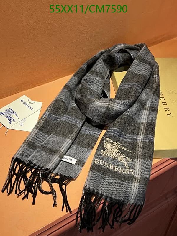 Burberry CM7590 Cashmere Scarf, 32-192cm, Plaid Pattern