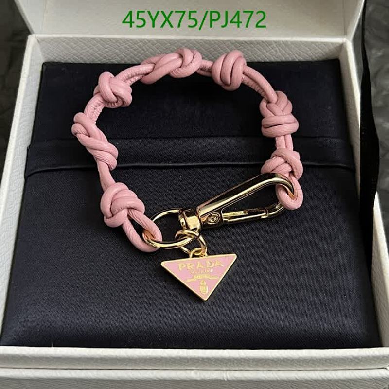 Prada Leather Knot Bracelet with Triangle Logo Charm - Pink/Gold