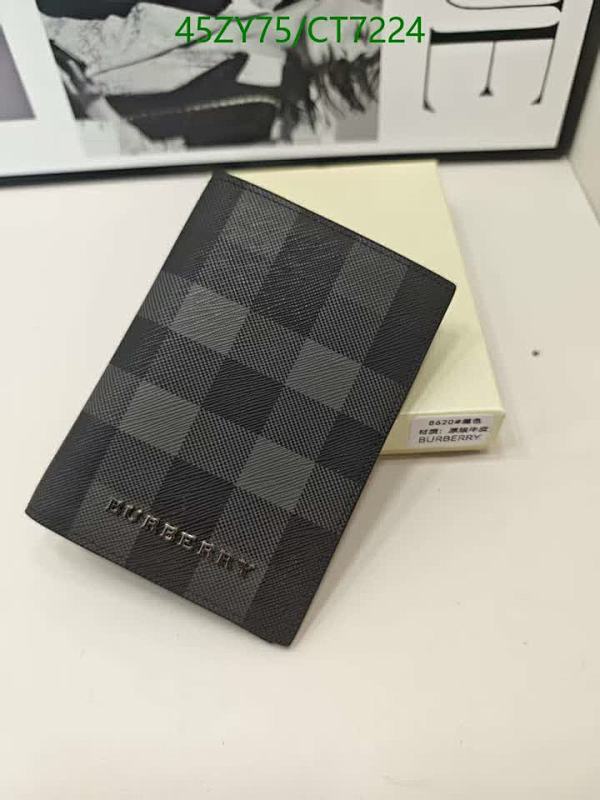 Burberry Genuine Leather Wallet, Gray Check Pattern, Compact Size 10-13CM