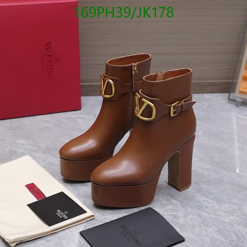 Valentino Garavani Women's Tan Leather Platform Ankle Boots with Gold Hardware