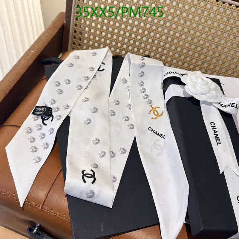 Chanel Women's White Silk Scarf with Logo and Pearl Detailing - PM745