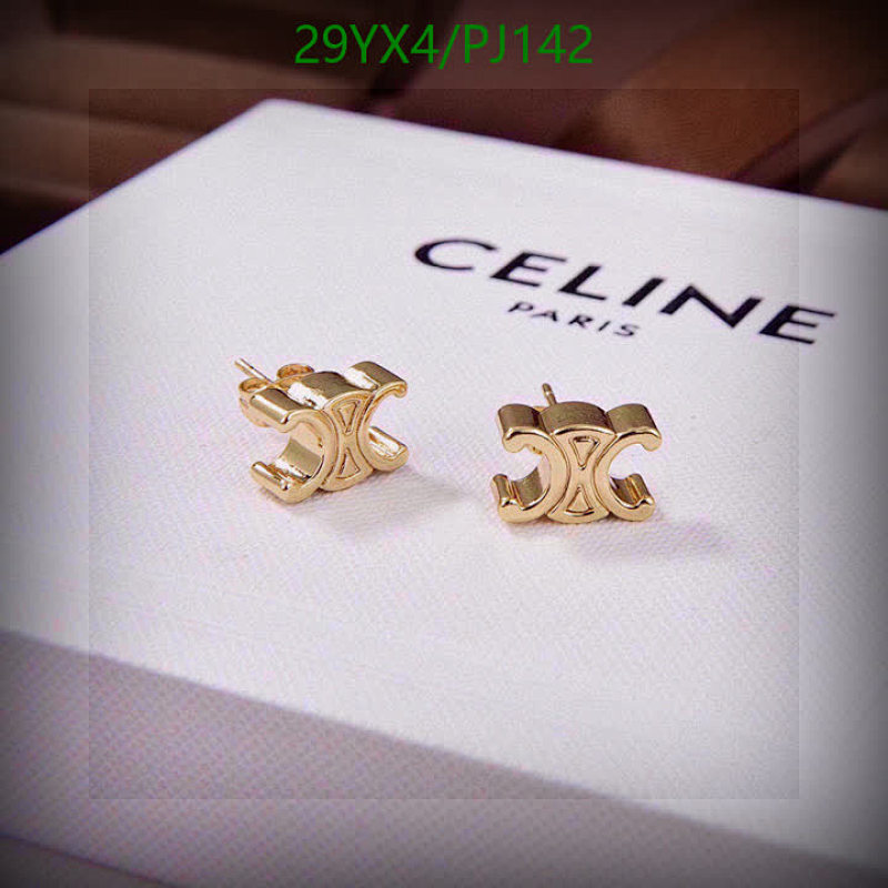 Celine Paris Gold Finish Triomphe Stud Earrings - Iconic Design, Timeless Style