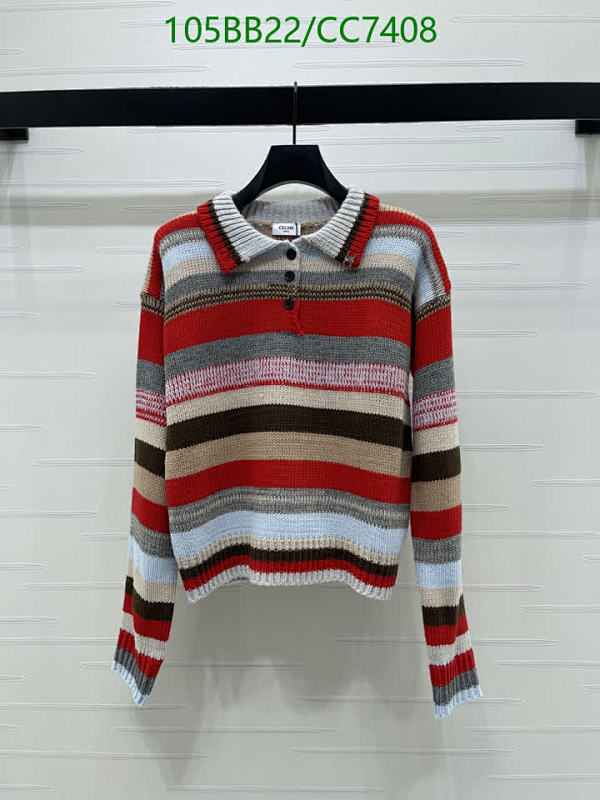 Celine Striped Wool Knit Polo Sweater | Long Sleeve Pullover | Sizes S-L