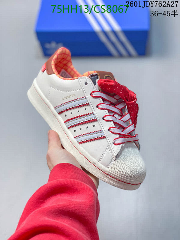 Adidas Superstar Unisex Sneakers - White Leather with Red Accents, EU36-45