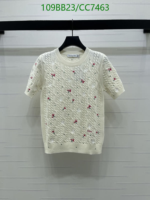 Dior Cream Wool Blend Cable Knit Top With Floral Embroidery, S-L