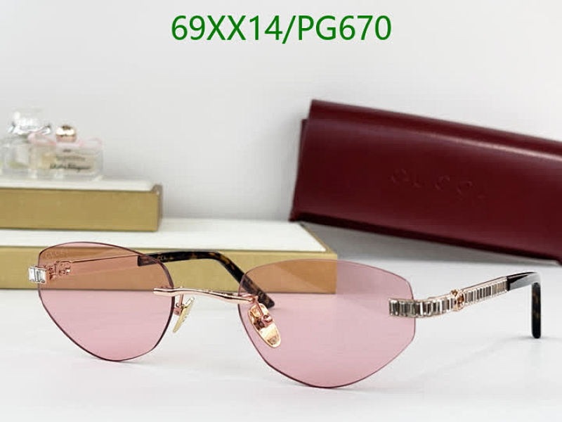 Elegant Gucci Rimless Sunglasses with Pink Lens, PG670, 56-20-140