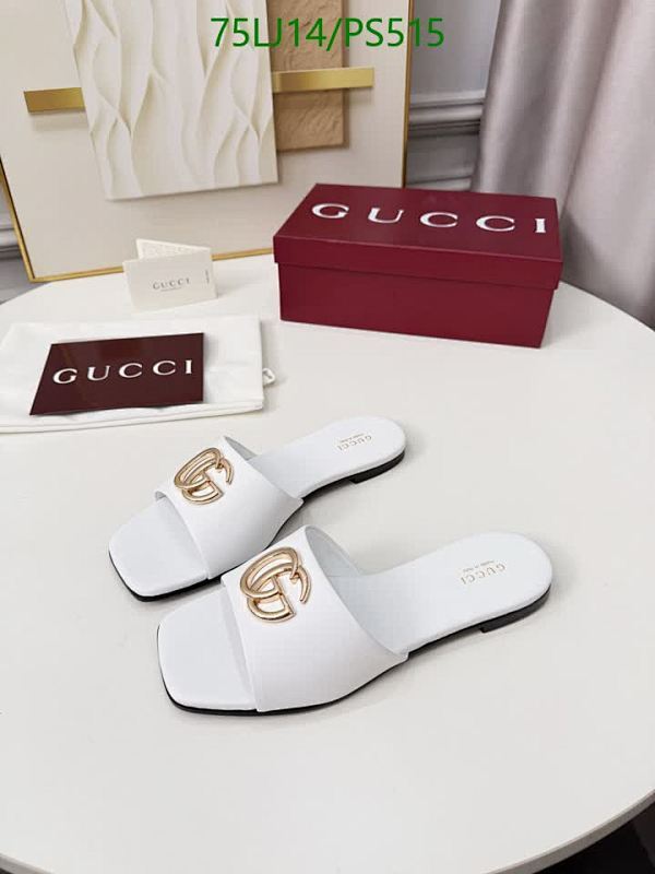 Gucci Women's White Leather Slide Sandals with Gold-Tone GG Hardware