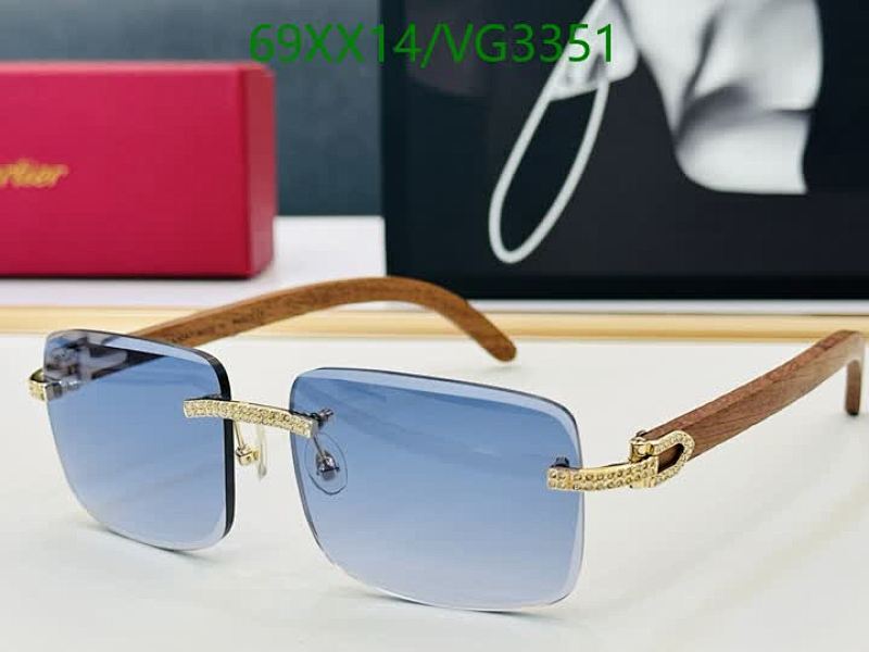Cartier Rimless Wooden Temple Sunglasses with Blue Gradient Lenses