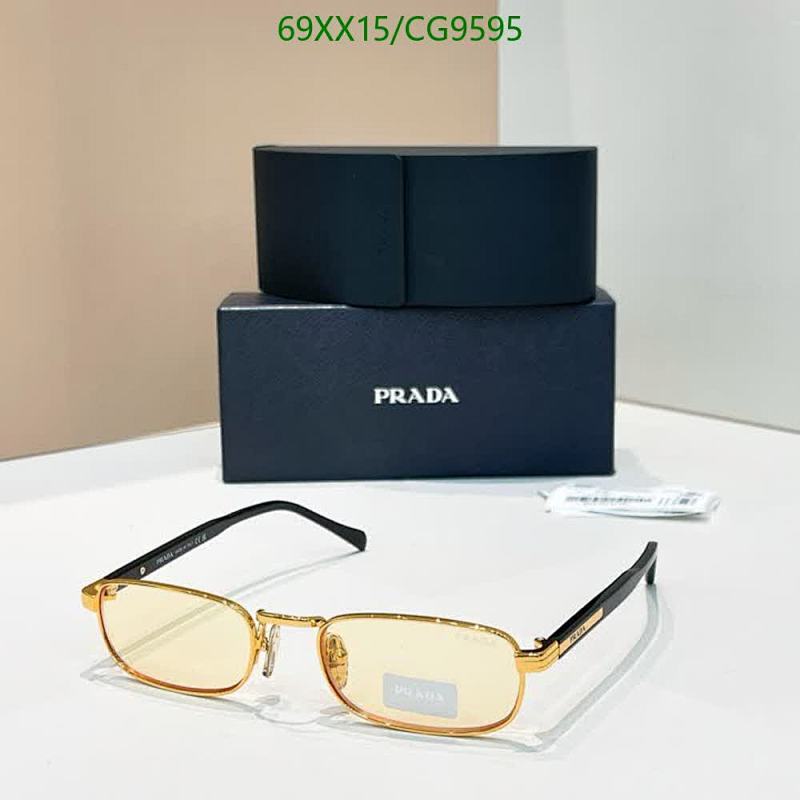 Prada Rectangular Metal Sunglasses Gold Frame Yellow Lens