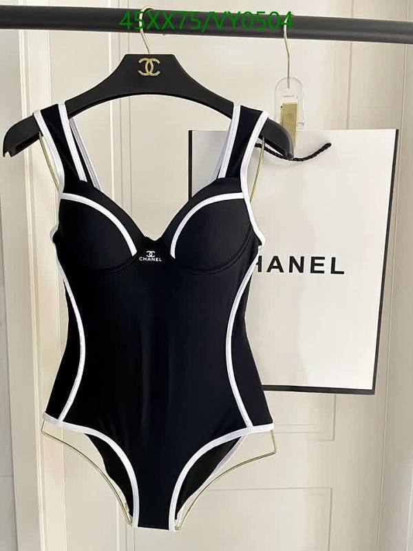 Chanel One-Piece Swimsuit for Women - Elegant Black & White Design