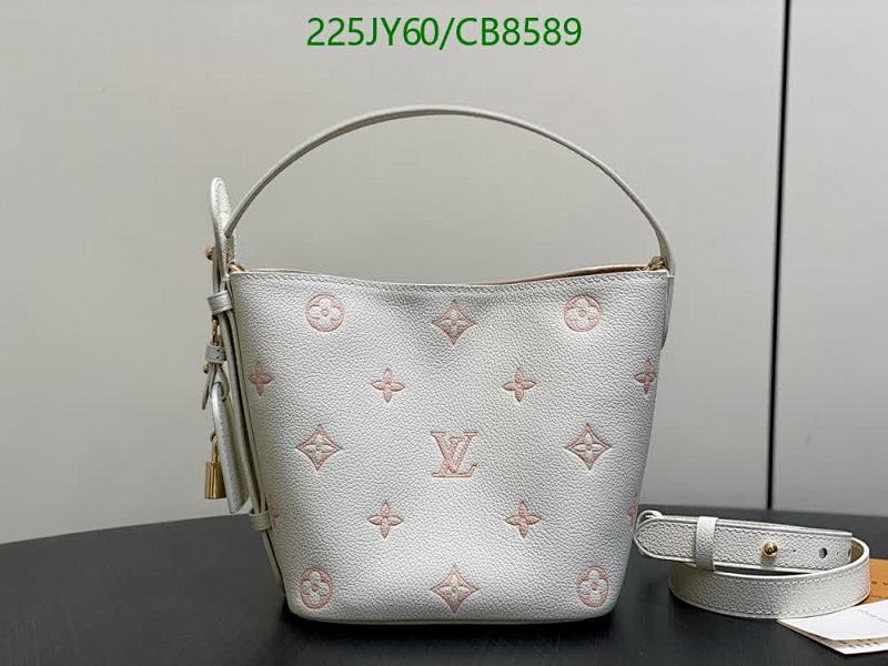 Louis Vuitton White Leather Bucket Bag with Pink Monogram