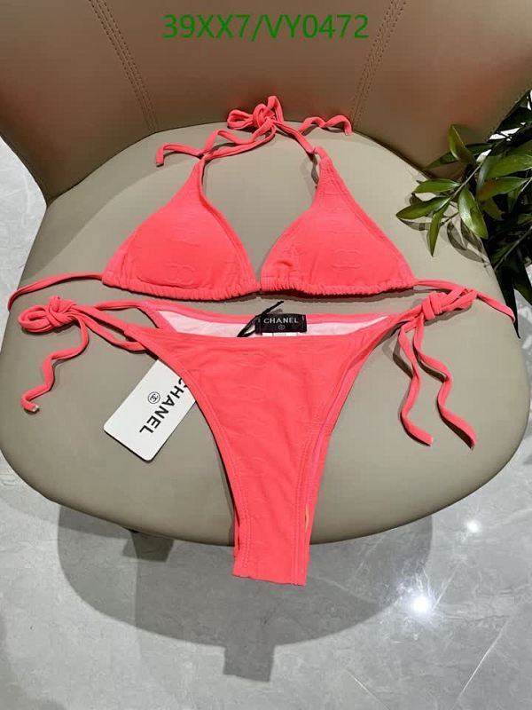 Chanel Women's Coral Pink Triangle Bikini Set - Stylish Two-Piece Swimsuit
