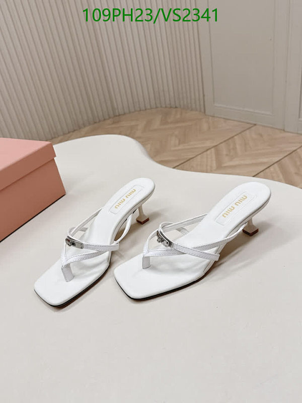 Miu Miu Women's White Square Toe Thong Sandals Kitten Heel Slippers