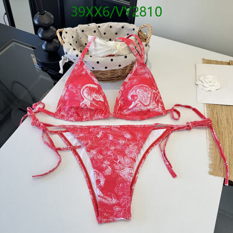 Dior Women's Red Printed Two-Piece Triangle Bikini Swimsuit Set