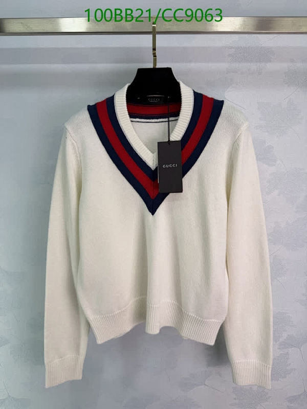 Gucci V-Neck Wool Sweater with Red and Blue Stripe Detail