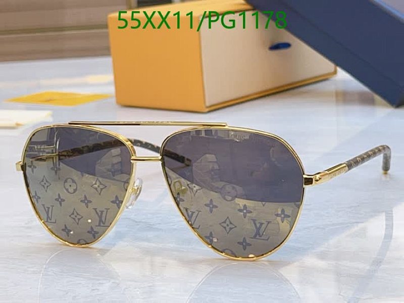 Louis Vuitton Aviator Sunglasses with Monogram Detail - Gold Frame