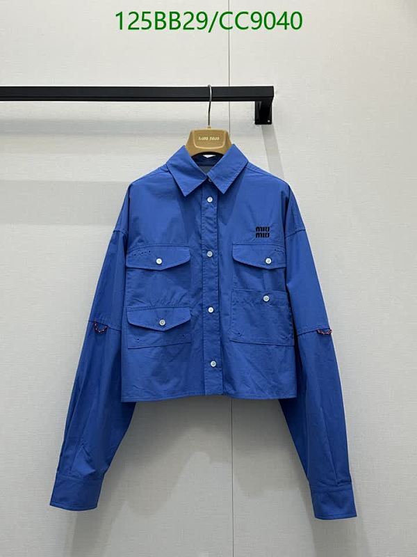 Miu Miu Blue Knitted Cropped Shirt with Pockets